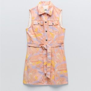 ZARA Women's The Sleeveless Doro Belted Lapel Collar Pastel Denim Dress Size M